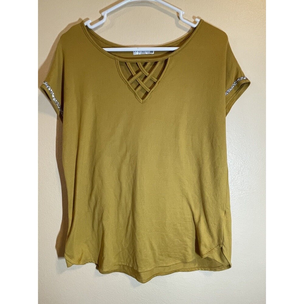 Tetralogy Mustard Yellow Worms Short Sleeve Top Size Large